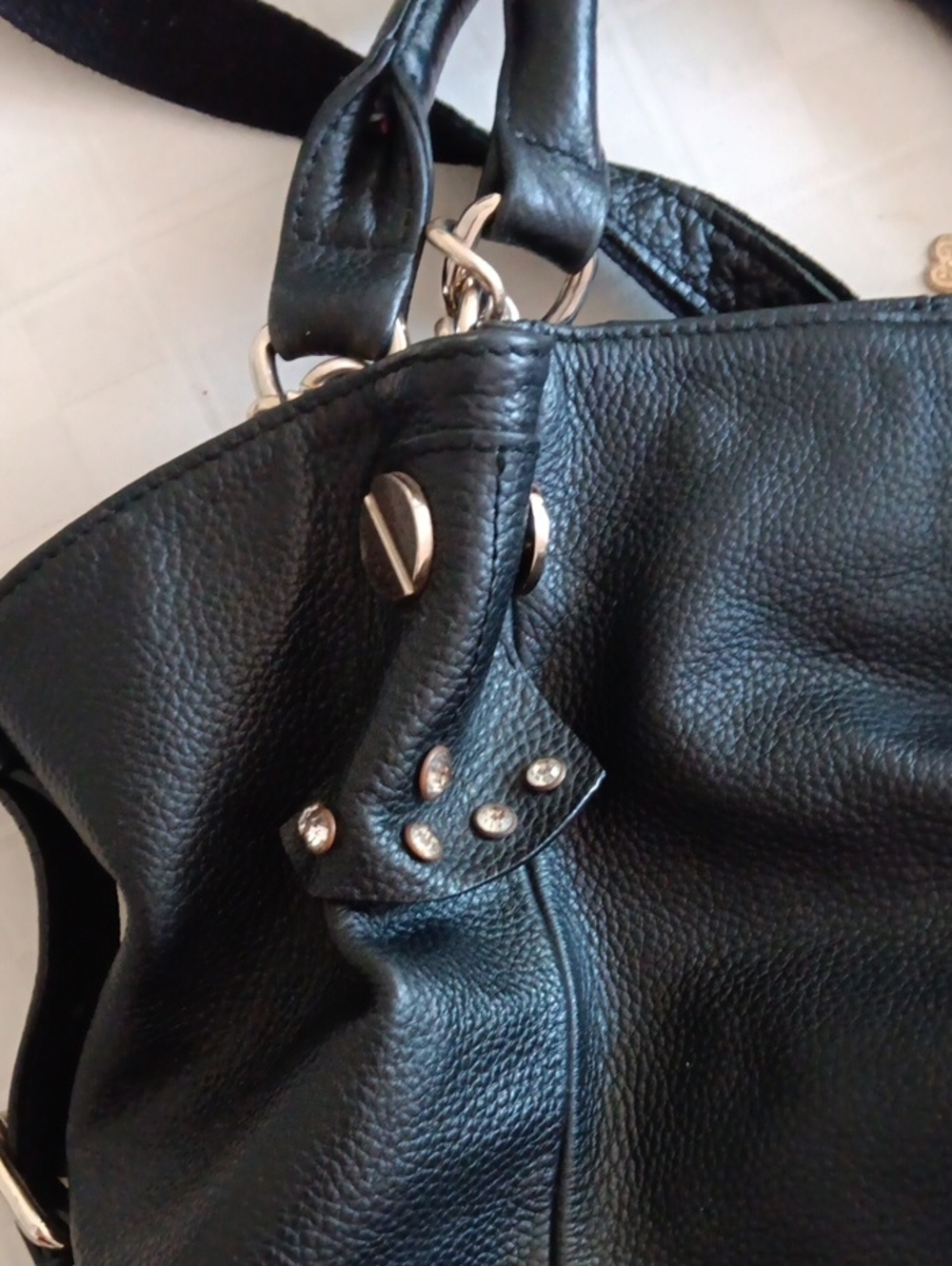 FJ Italian Leather Satchel & crossbody bag -- pebbled Black - Picture 8 of 8